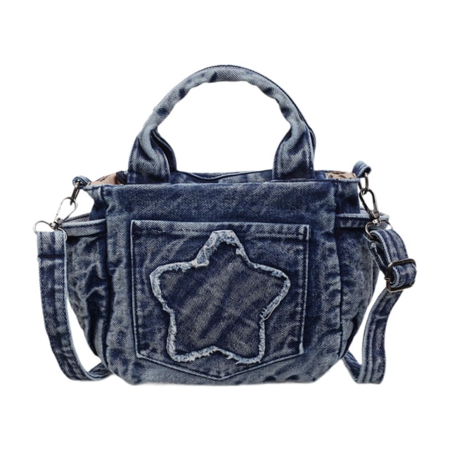Bolso bandolera de mezclilla con cremallera. Bolso de mezclilla de moda para mujeres, ideal para el trabajo o citas. Azul