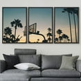 thumbnail image 3 of wall26 - 3 Piece Framed Canvas Wall Art - Basketball Stands and Palm Trees Under The Sunset - Modern Home Art Stretched and Framed Ready to Hang - 16"x24"x3 BLACK, 3 of 5