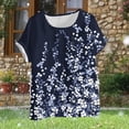 thumbnail image 5 of DeHolifer Linen Shirts Women Button Down Crewneck Lightweight Casual Blouse Short Sleeve Work Office Tunic Tops Navy 4XL, 5 of 5