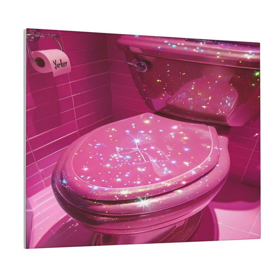 Fuzoiu Sparkling Pink Toilet Print Canvas Wall Art for Bathrooms,Wall Decor for Bedroom,Framed Artwork for Wall,Modern Wall Decorations Prints Picture for Kitchen Home