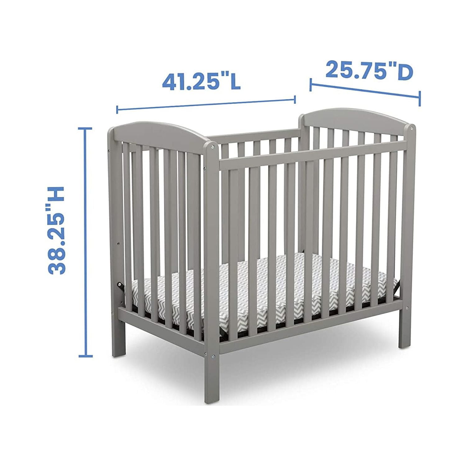 Delta Children NEW Gateway Mini Convertible Baby Crib with Mattress, Grey
