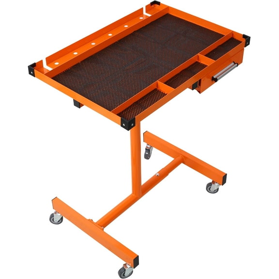 Adjustable Tear Down Work Table with Drawer, Rolling Workbench Work Table for Garages, Repair Shops, DIY, Portable 2.5" Swivel Casters, 220 Pound Capacity, Rubber Corners, Heavy Duty Steel (Orange, )