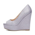 thumbnail image 2 of XYD Women Wedges Super High Heels Peep Open Toe Glitter Pumps Platform Slip-ons Party Event Dress Shoes Size 15.5 Purple, 2 of 4