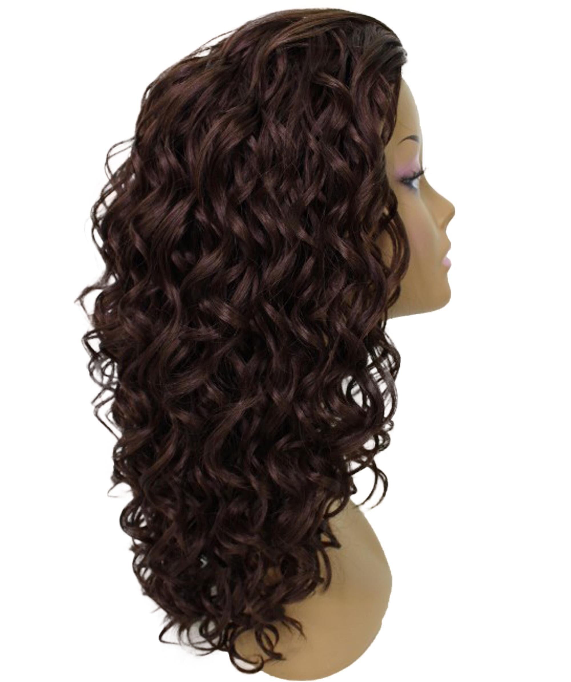LUXLUXE Edwina Curly Layered 17 in Long Half Wig Mix Human Hair and Synthetic Fibers, Multiple Shades of Natural & Blended Colors