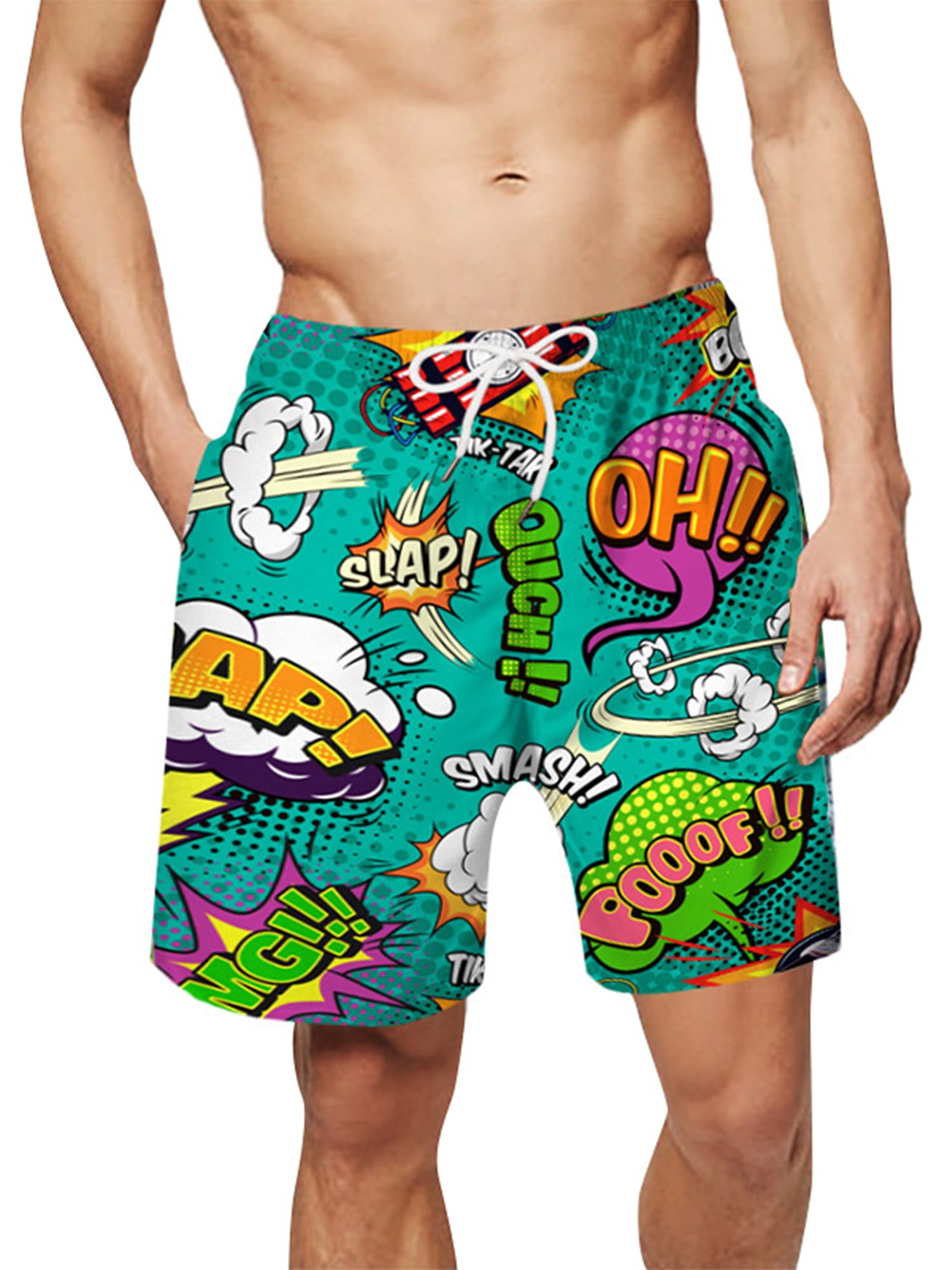 One Nice Mens 3D Swim Trunks Quick Dry Summer Underwear Surf Beach Shorts Elastic Waist with Pocket Drawstring 