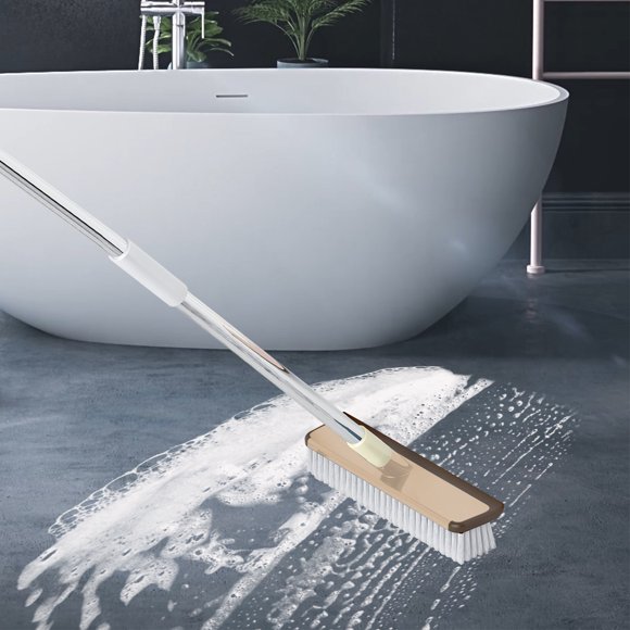 TIMIFIS Cleaning Brush Floor Scrub Silicone Brush With Long Handle , 2 In 1 Scrape And Brush,Tub And Tile Brush For Cleaning Bathroom, Patio, Kitchen, Wall pring/Summer