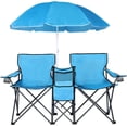 thumbnail image 2 of Double Folding Camping Chair W/Umbrella Fold Up Table Beverage Holder Carrying Bag Cooler for Patio Pool Park Outdoor Beach, Picnic, Portable (Grey), 2 of 9