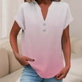 thumbnail image 4 of Ombre Color Comfort Blouse for Women Short Sleeve V Neck 1/4 Button Henley Tee Dressy Fitted Basic T-shirts, 4 of 6