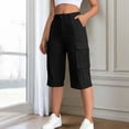 thumbnail image 6 of Bermuda Cargo Shorts for Women Casual Long Knee Length High Waisted Stretch Wide Leg Summer Outdoor Hiking Capri Pants, M, 6 of 6