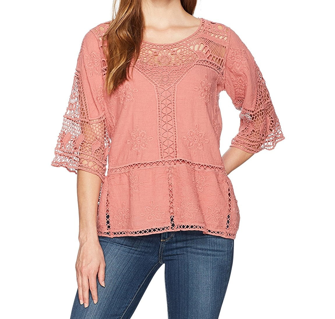 Democracy - Democracy NEW Pink Womens Size Medium M Embroidered Crochet