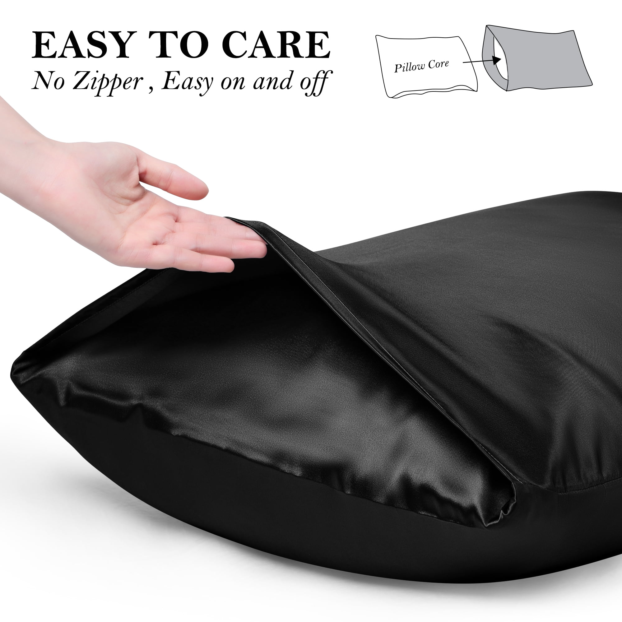 Unique Bargains Set of 2 Durable Soft Enveloped Closure Satin Pillowcase Black King(20"x36"）