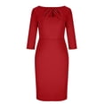 thumbnail image 5 of Ahabrexf Long Sleeve Casual Dress for Women, Solid Waisted 3/4 Sleeve Round Neck Dress, Polyester Loose Fit, 5 of 7