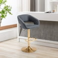 thumbnail image 2 of CQAOE Adjustable Bar Stool with Hollow Back and Arms, Modern PU Leather Swivel Barstool, Airlift Counter Height Bar Chair for Kitchen Dining Room (Grey, Gold Base), 2 of 9