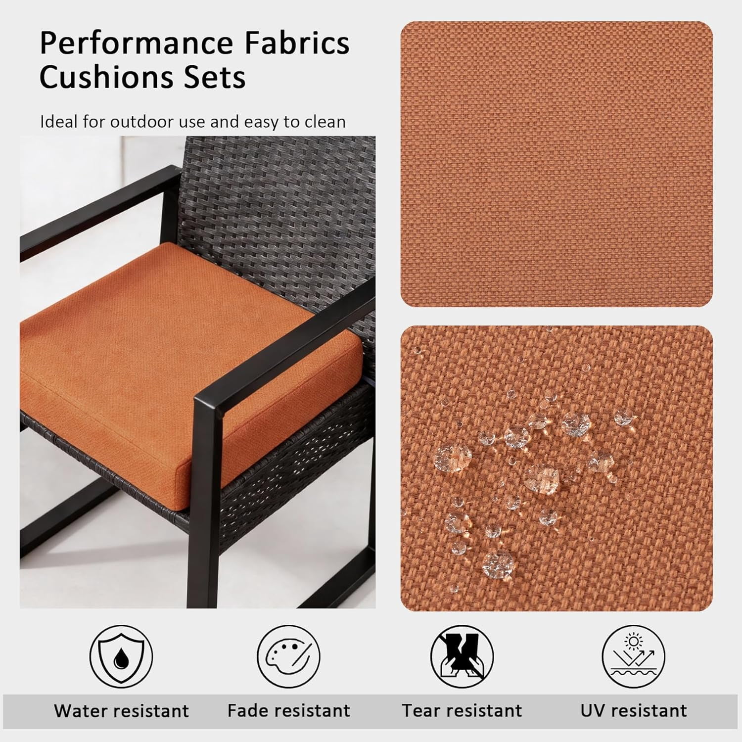 Outdoor Chair Cushions Set of 4,350GSM Fabric,Water-Resistant UV Resistant Weather Resistant with YKK Zippers, Square Corner Patio Chair Cushions with Ties, 20"x20"x3.1",Tangerine