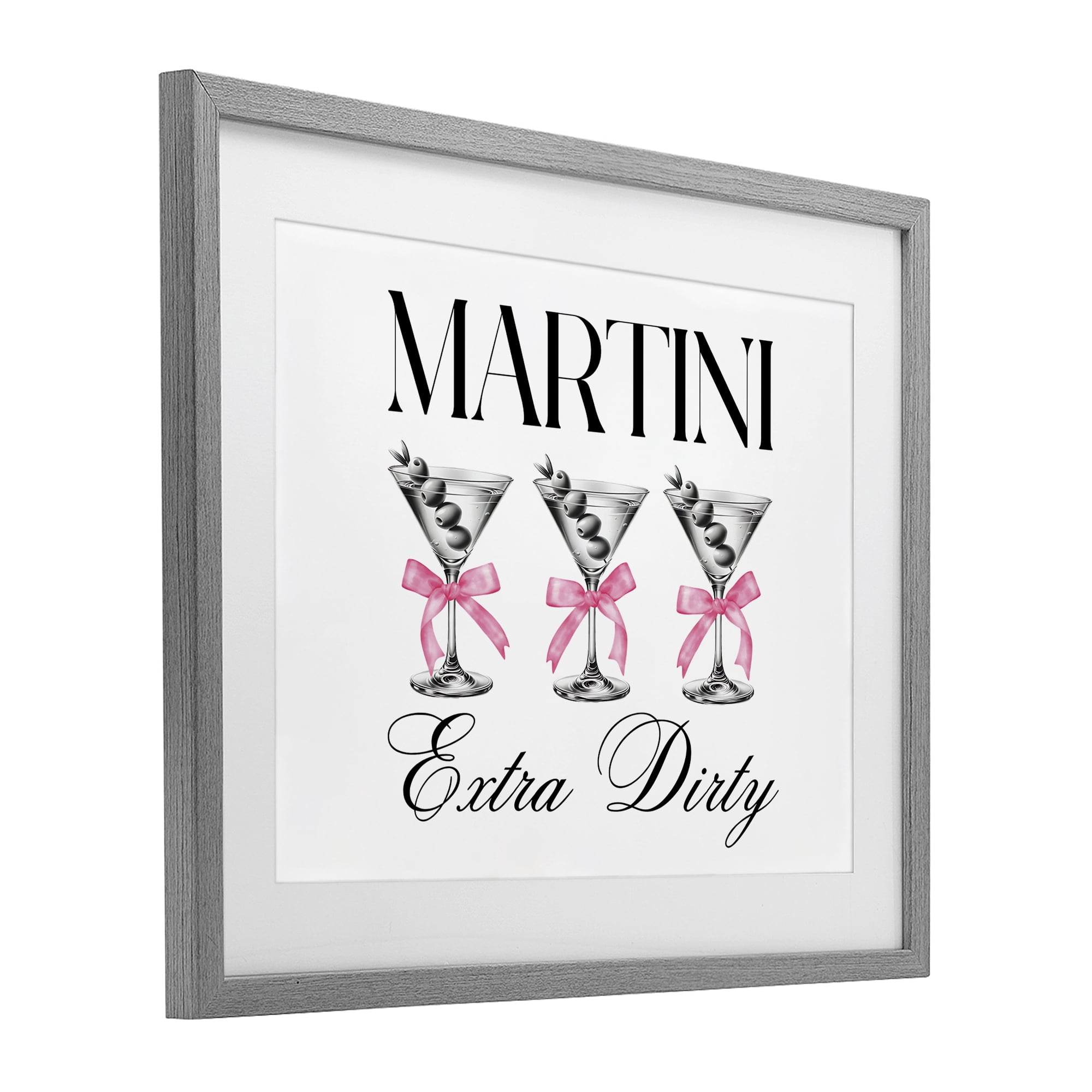Stupell Industries Pink Ribbon Martini Trio Gray Framed Print Under Glass, design by Lettered and Lined