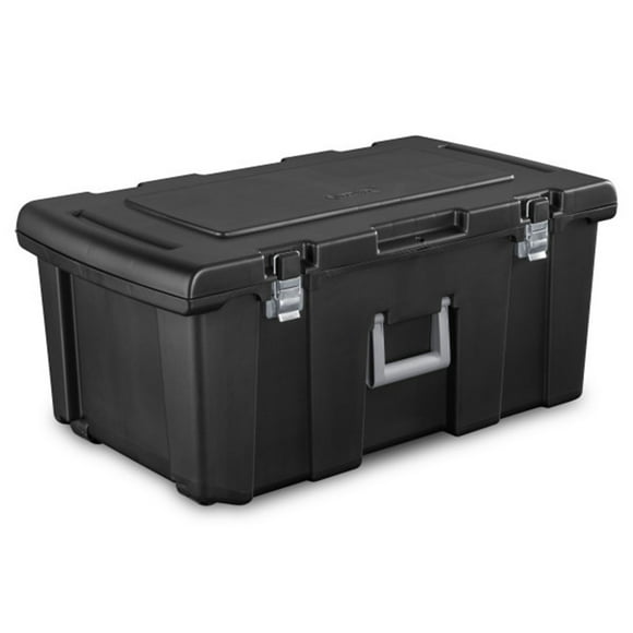 Sterilite Wheeled Footlocker, Plastic Utility Storage Container, Black, 4 Pack