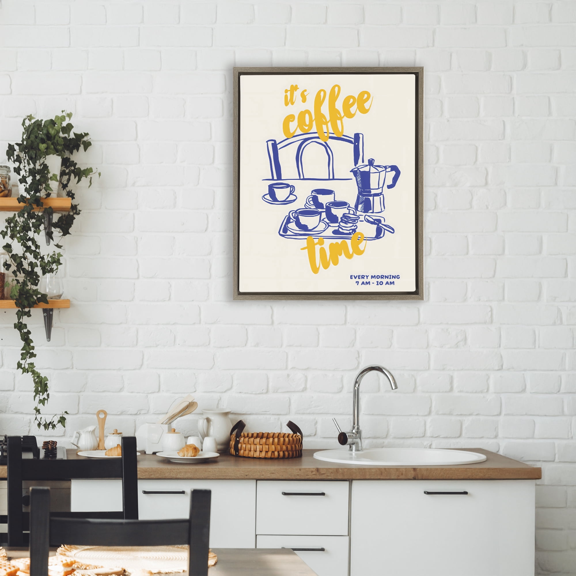Stupell Industries It's Coffee Time Breakfast Ritual Brown Framed Floater Canvas Wall Art, design by The Prints Vibe