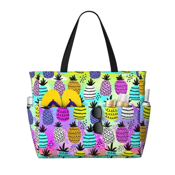 Naloa Graffiti Pineapples Large Capacity Beach Bag, Waterproof Sandproof Beach Swim Pool Bag Tote Bag for Women