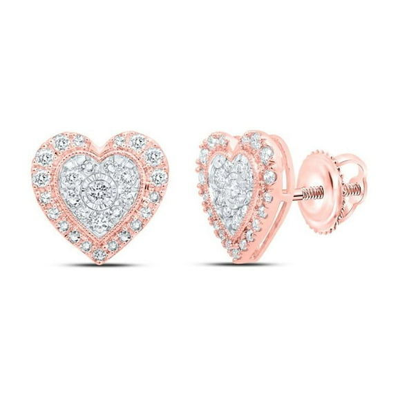 10K Rose Gold Genuine Diamond Women's 10mm Cluster Heart Stud Earrings 1/2 CT