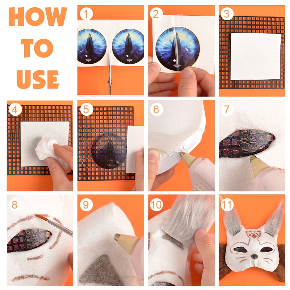 Felt Fabric Sheet with Hand Painted Paper Pulp Cat Masquerade Masks and PE Plastic Canvas Sheets Mixed Color 300x200x1mm DIY