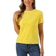 thumbnail image 1 of INSPIRAR CHIC Blusa de Cuello Redondo de Terciopelo con Lentejuelas para Mujeres, Manga Corta, Ropa de Fiesta y Club, Talla XS, Amarillo, 1 of 6