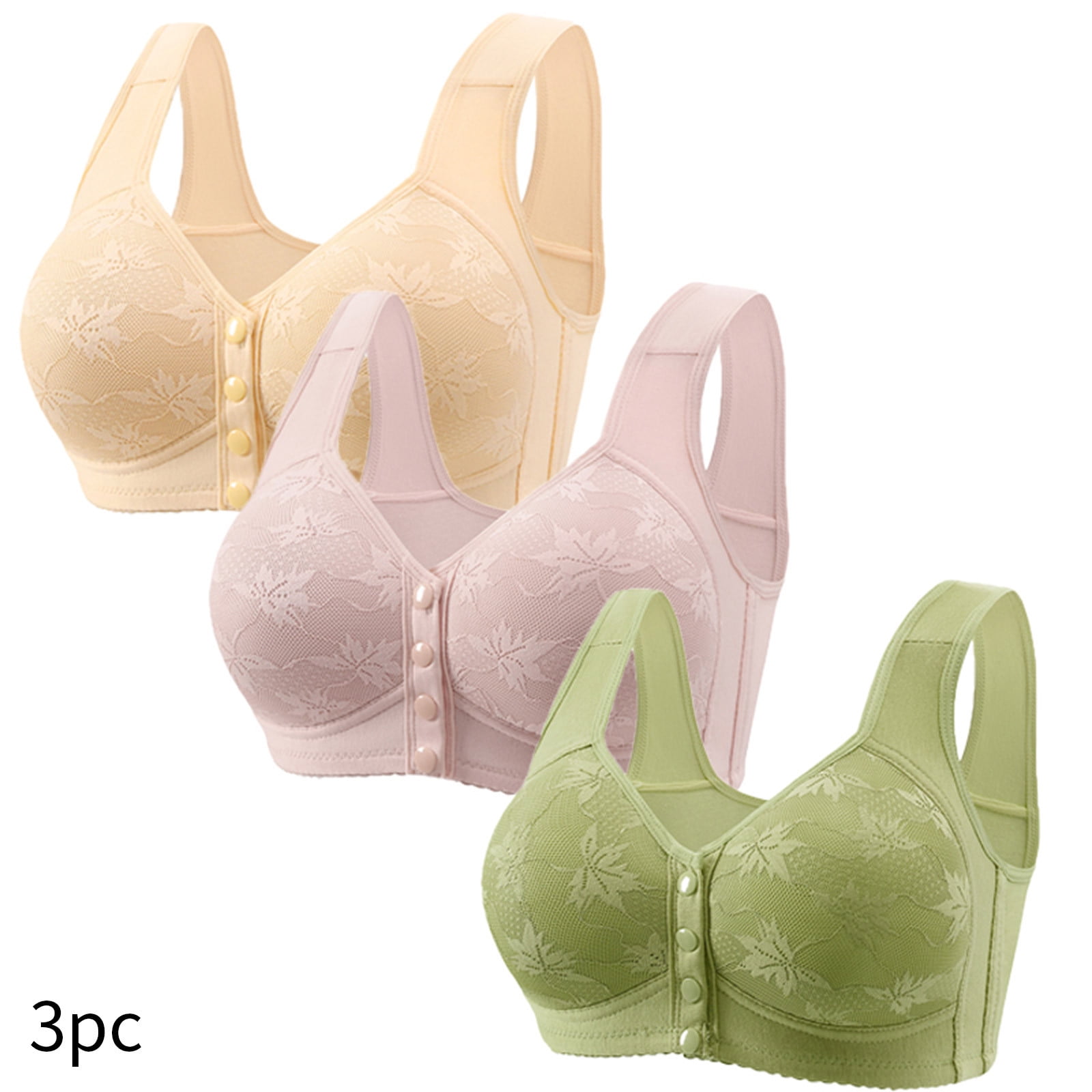 FNFYFH 3 Pack Wireless Bras for Women Plus Size Push-up Bra No Underwire Smoothing Front Close Button Wirefree Underwear 2024 Womens Sexy T-shirts Bras M-XXXXXL