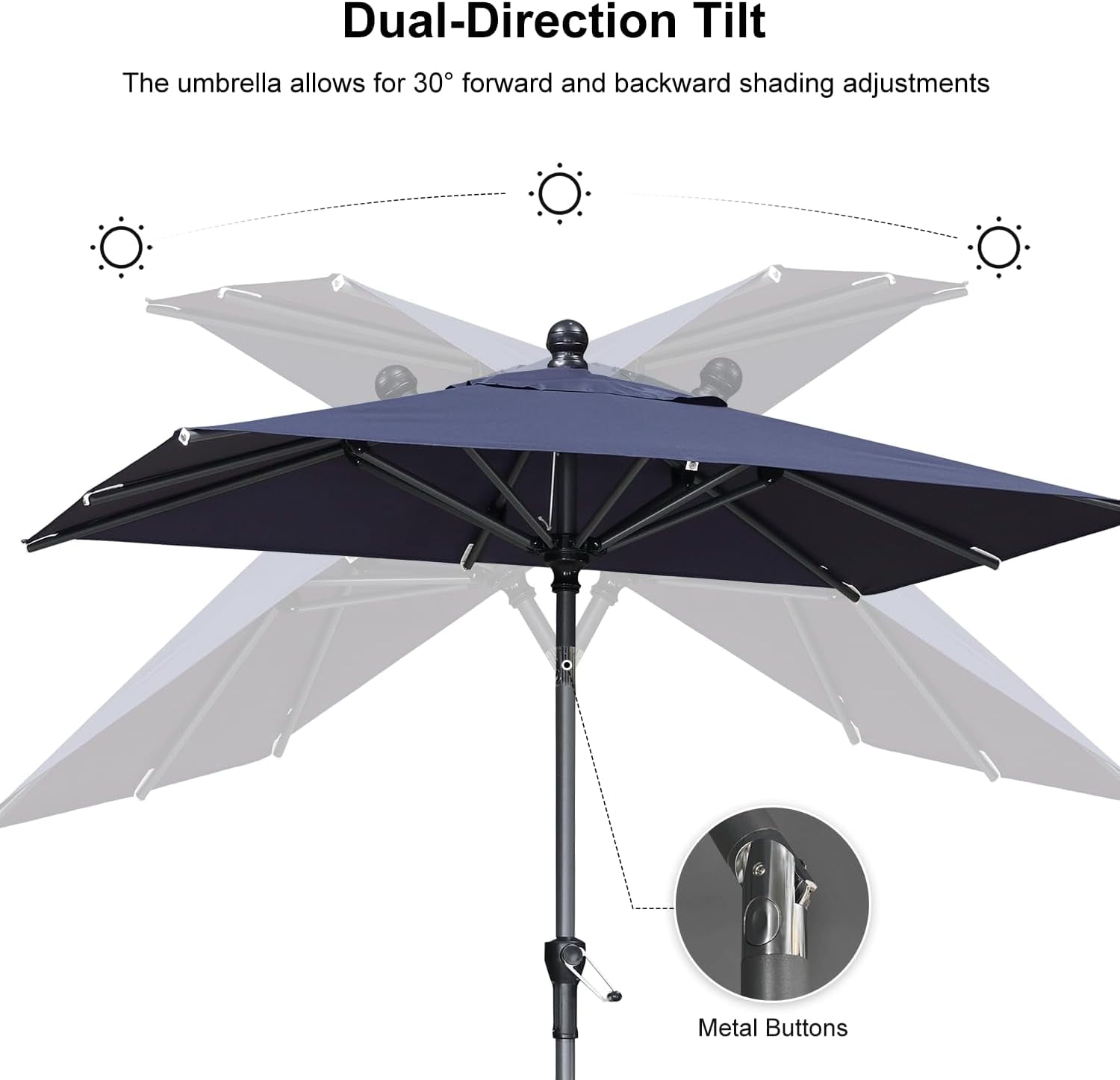 PURPLE LEAF 6' x 4' Rectangular Outdoor Table Umbrella with Crank and Tilt, Aluminum Frame Patio Market Sun Umbrella, 8 Sturdy Ribs, Navy Blue
