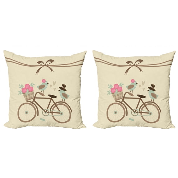Ambesonne Retro Throw Pillow Cover 2 Pack, Romantic Bird Couple, 24", Multicolor