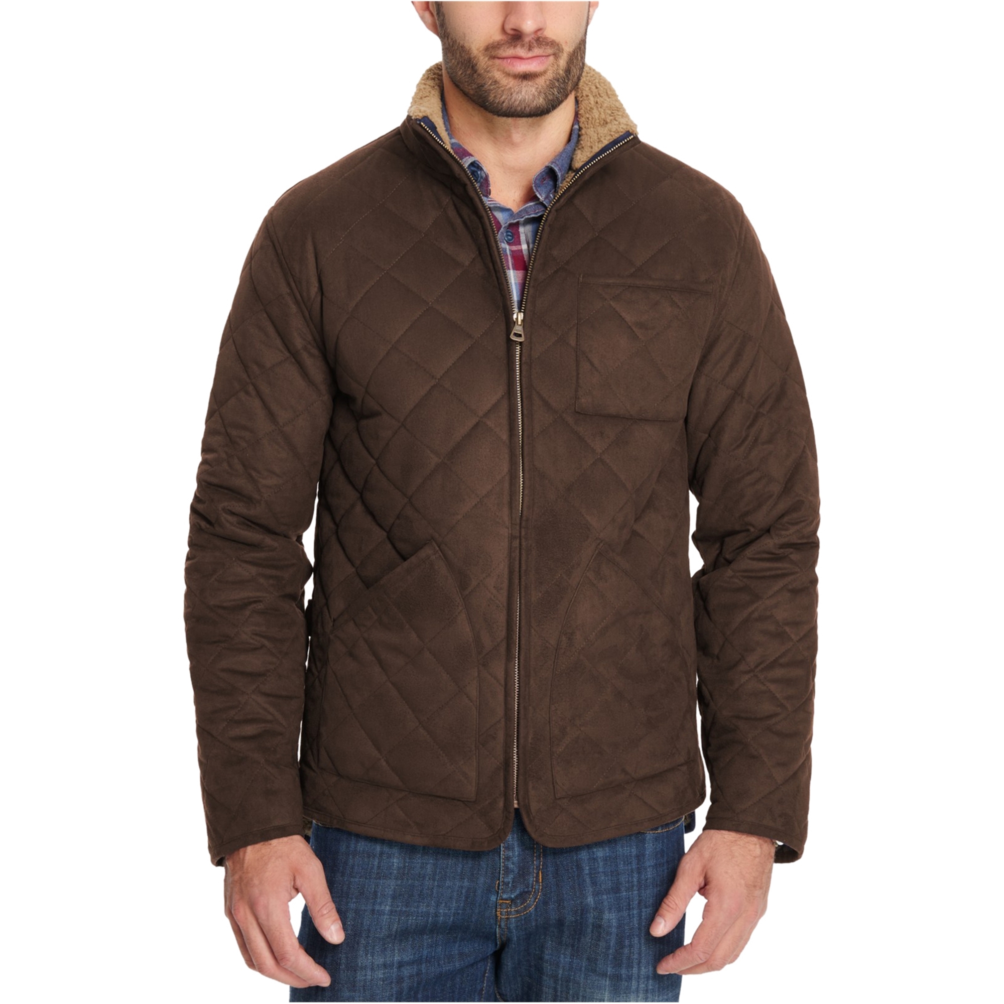 Weatherproof Mens Quilted FleeceLined Jacket, Brown, Large