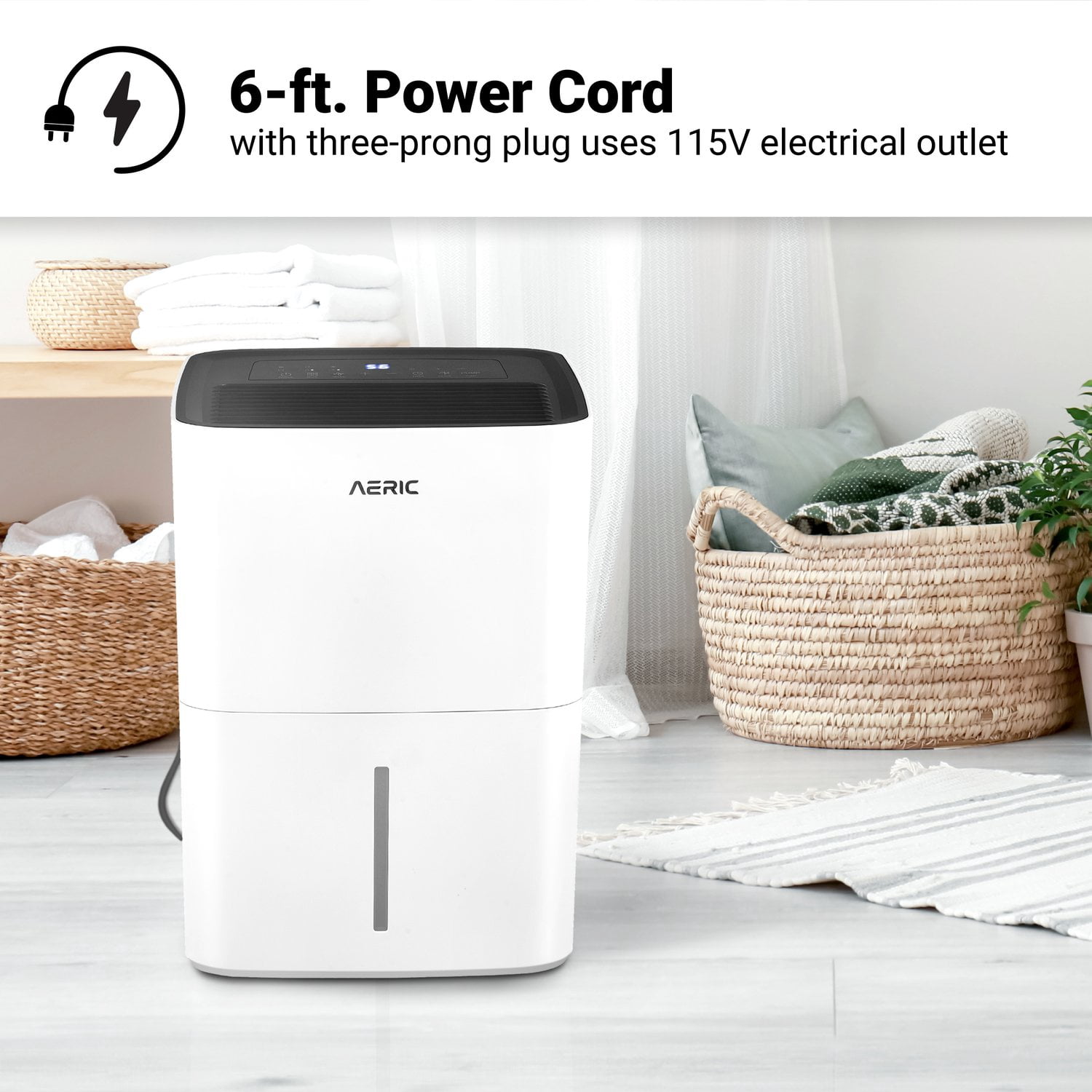 Aeric 50-Pint 4500 Sq Ft Portable Dehumidifier with Cooling Fan, Drain Hose & Pump, White, AERD501PF