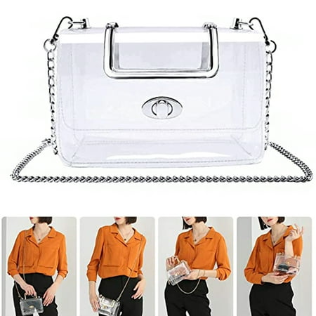Dicasser Silver Womens Transparent Clutch Clear Purse Crossbody with Silver Chain Strap Stadium Approved Bags