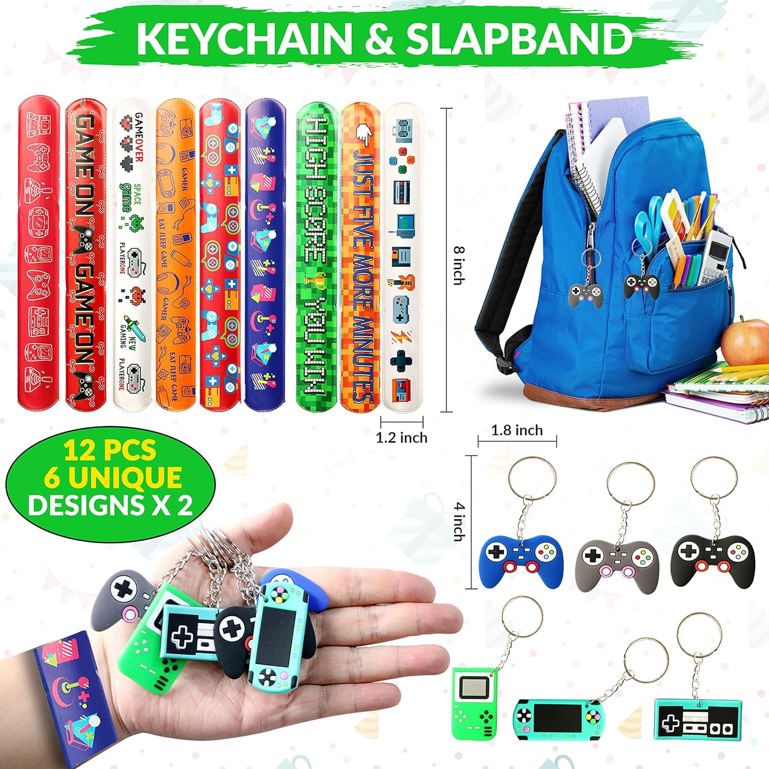 Happy Greetings 86 Pcs Video Game Party Favors for Kids, Gaming Party Favors - 12 set of Game ON Pass Keychain Wristband Treat Bags Straws, Level UP Themed Gamer Boys Birthday Goodie Bag Fillers