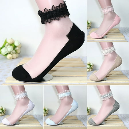 

Taluosi Women Fashion Ultrathin Transparent Beautiful Lace Flower Elastic Short Socks