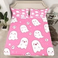 thumbnail image 2 of jejeloiu Pink Lovely Ghost Queen Sheet Sets,Halloween Skull Skeleton Flat Sheet,Pink White Queen Fitted Sheet,Lightweight Room Decorative,4 Pieces, 2 of 7