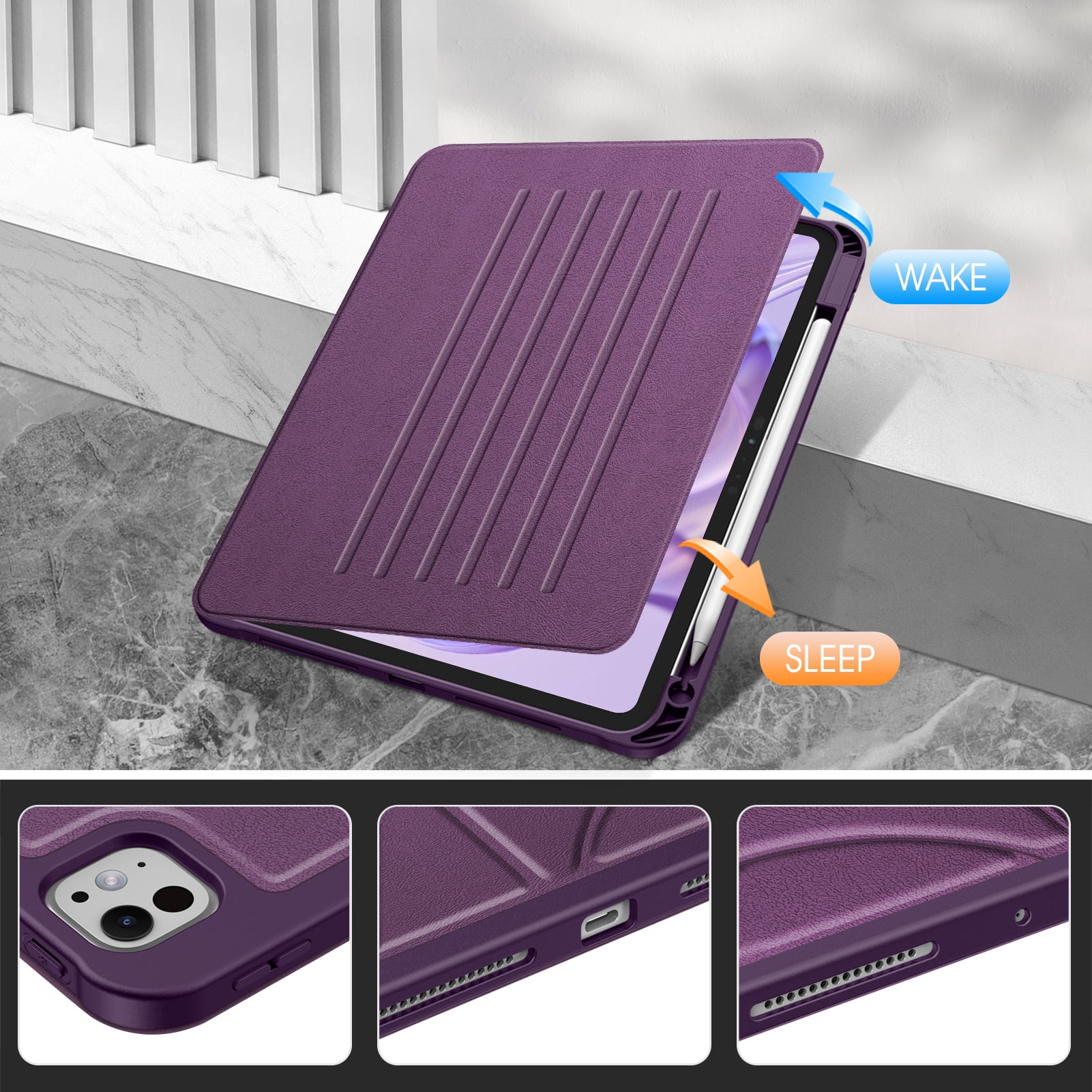 Fintie Magnetic Stand Case for iPad Pro 11-inch (M5) 2025 / (M4) 2024 - Multiple Angles Shockproof Rugged Soft TPU Cover with Pencil Holder, Purple