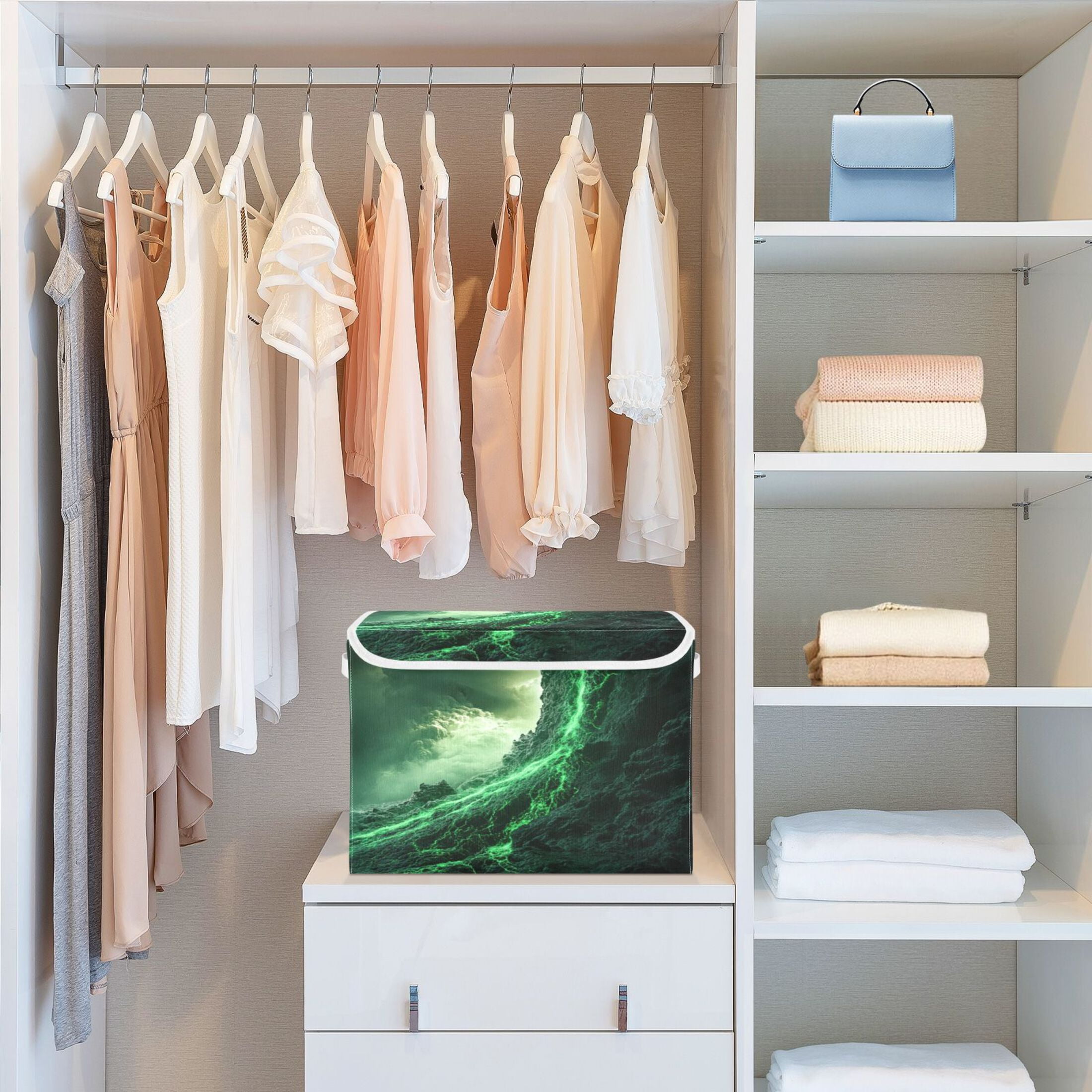 Storage Box With Lid 16.5x12.6x11.8In Foldable Stacked Household Storage Box Green Lava Picture