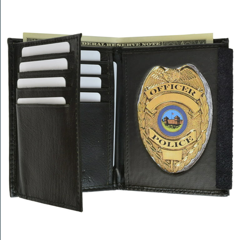 ASR Federal Black Leather Bifold RFID Wallet Police Badge Holder with  Removable ID Card Holder, Shield 