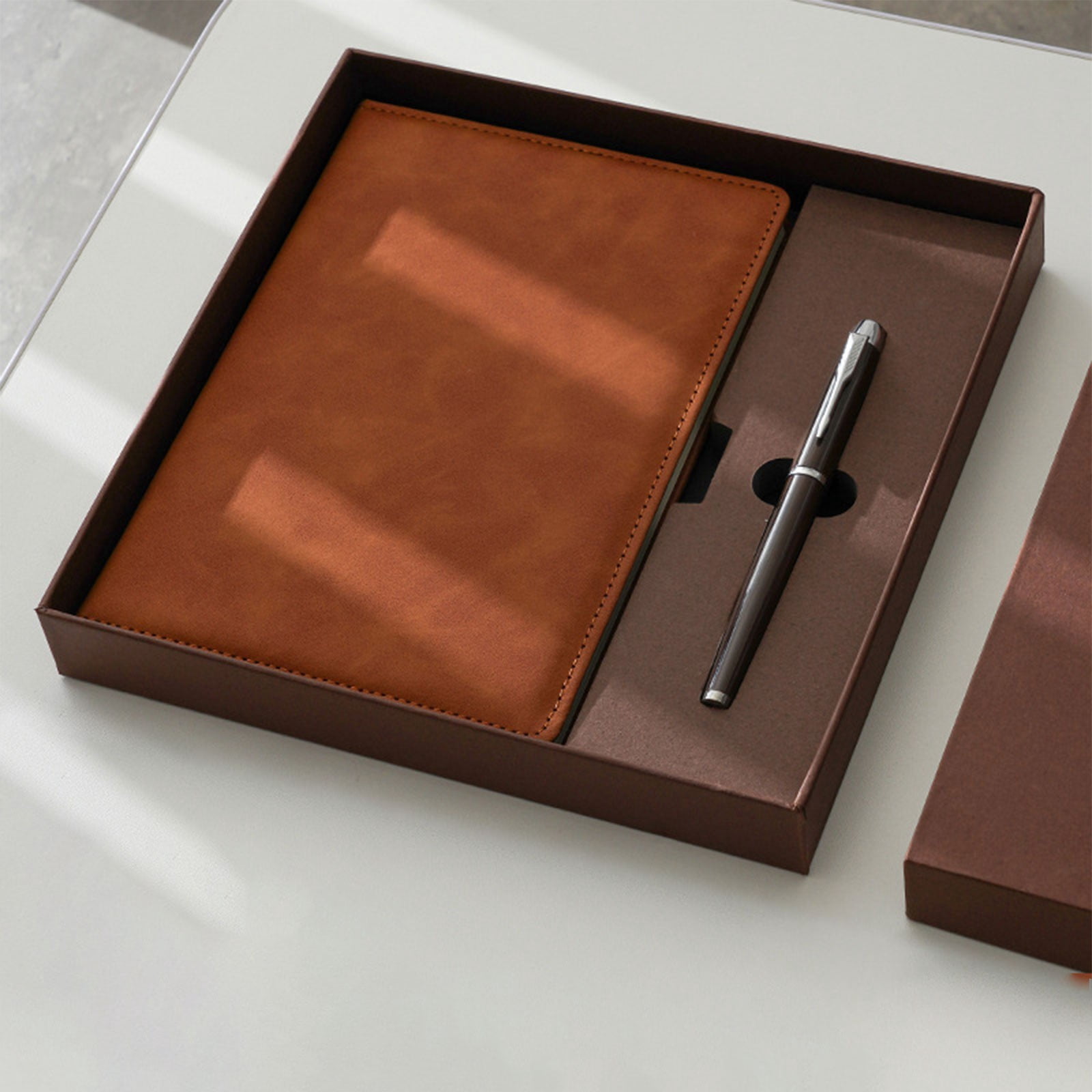 A5 Leather Notebook and Executive Pen Gift Set in Premium Gift Box, 200 Pages/100 Sheets Thick 100GSM Ruled Pages, Great Gift for Business, Home, 1Pc, Available in Multicolor(Brown,9x9")