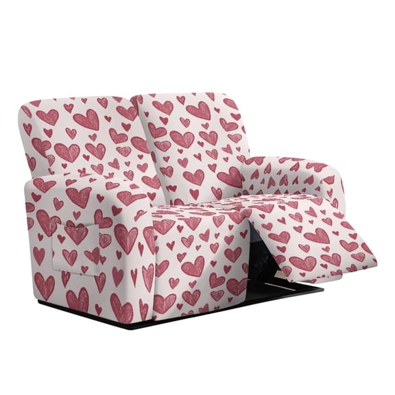 Psesaysky Classic Love Heart Print Reclining Loveseat Cover Full Coverage Recliner Sofa Cover with Side Pockets