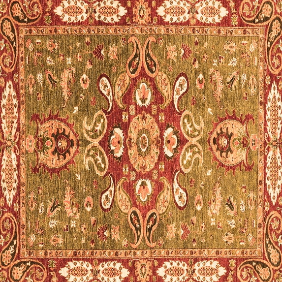 Ahgly Company Indoor Square Geometric Orange Traditional Area Rugs, 3' Square