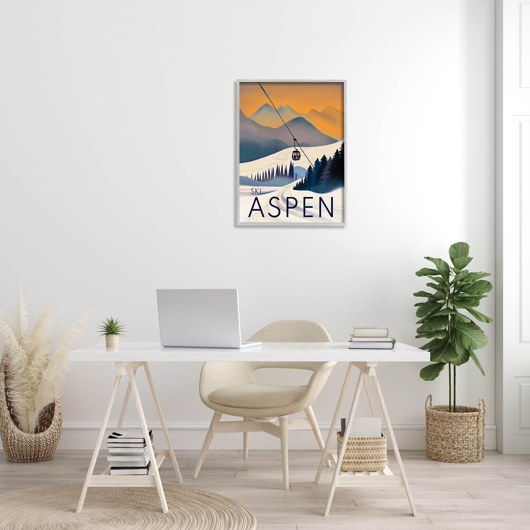 Stupell Industries Aspen Snow Slopes Mountain Graphic Art Gray Framed Art Print Wall Art, Design by Ziwei Li