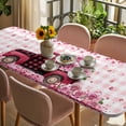 thumbnail image 3 of Valentine's Day Table Cloths for 8 Foot Rectangle Tables, Pink Romantic Truck Love Roses Red Plaid Patio Waterproof Elastic Fitted Tablecloths, Washable Rectangular Table Cover for Camping, 3 of 8
