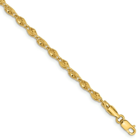 14k Yellow Gold 2.5mm Marquise Bracelet Chain 8 Inch Gifts For Women For Her