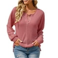 thumbnail image 2 of Women's Crew Neck Button Down Pullover Sweater Chunky Cable Knit Knitted Henley Tops Watermelon Red XL, 2 of 3