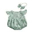 thumbnail image 2 of Baby Girls Spaghetti Strap Rompers Floral Print Backless Jumpsuit with Headband, 2 of 6