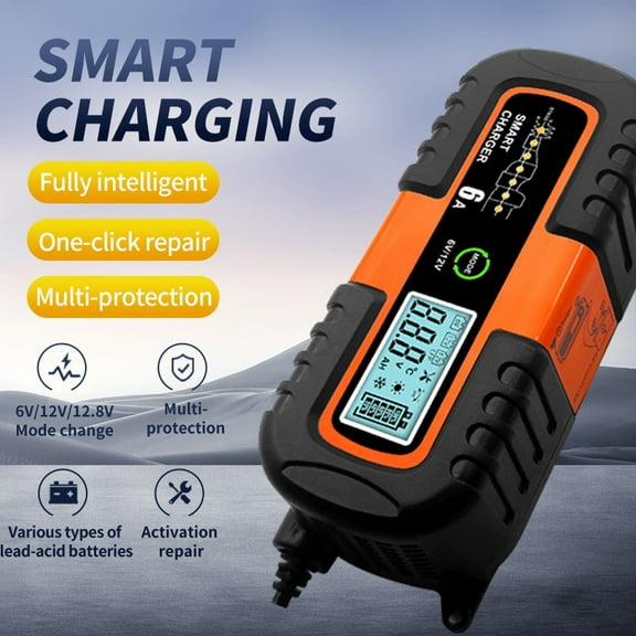 Smart 12V 6A Car Battery Charger, LCD Display, Pulse Repair Maintainer for Motorcycle and SUV