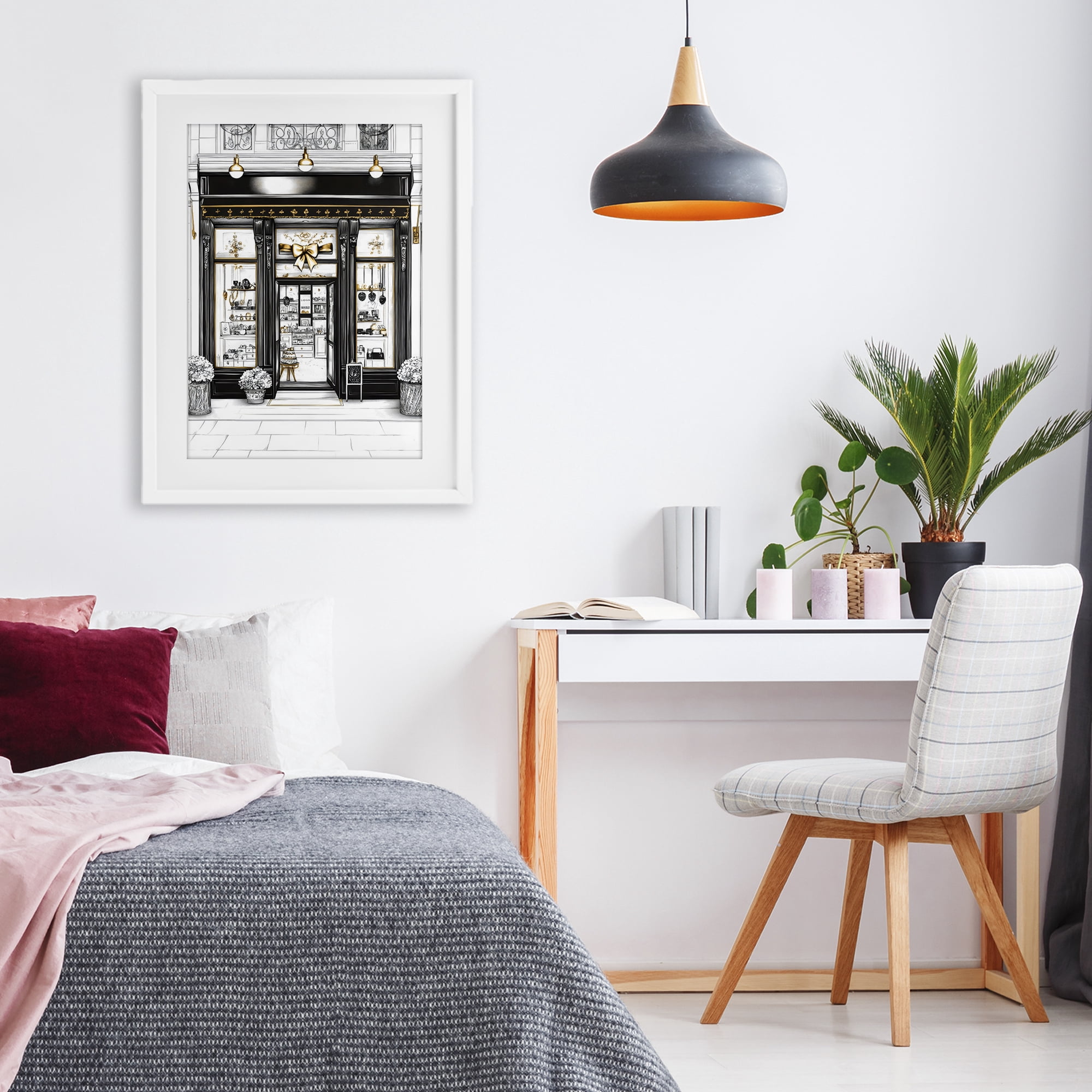 Stupell Industries Glam Paris Shop Facade White Framed Print Under Glass, design by Petal Prints Design