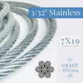 thumbnail image 3 of 3/32" Stainless Steel Grade 7x19 Grade 304 Aircraft Cable Wire Rope - 1000 ft, 3 of 3