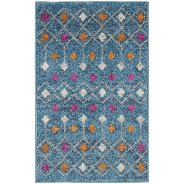 homeroots home decor 385781 2’ x 3’ Blue Jewels Geometric Scatter Rug
