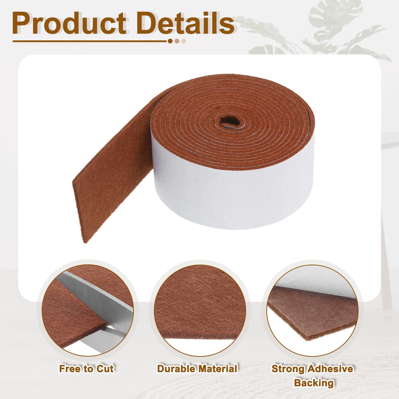 Felt Strips with Adhesive Backing, 2 Pack 2" x 120" x 0.12" Adhesive Felt Strips Anti Scratch Furniture Felt Tapes Self-Stick Felt Pads for Protecting Hardwood Floor, Brown